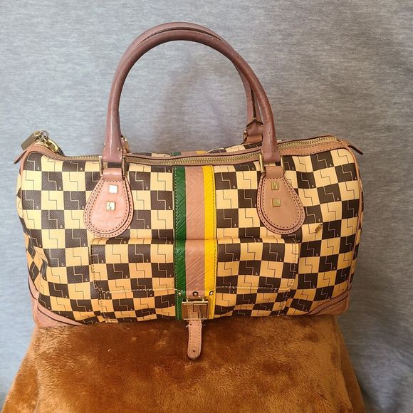 L.A.M.B. Handbags - Vintage L.A.M.B. Gwen Stefani Leather Satchel Ombre Checkered Handbag Purse